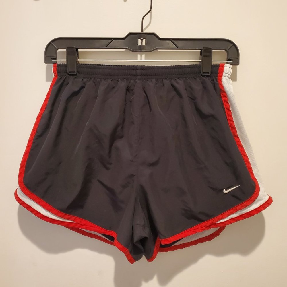 Nike Dri-fit Running Athletic Shorts Women's M Black with Red Piping White Mesh